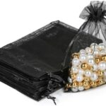 Hopttreely Clear Organza 선물 가방, 4×4.72 캔디 가방 보석 결혼식 호의 선물 가방 포장… (검은색)